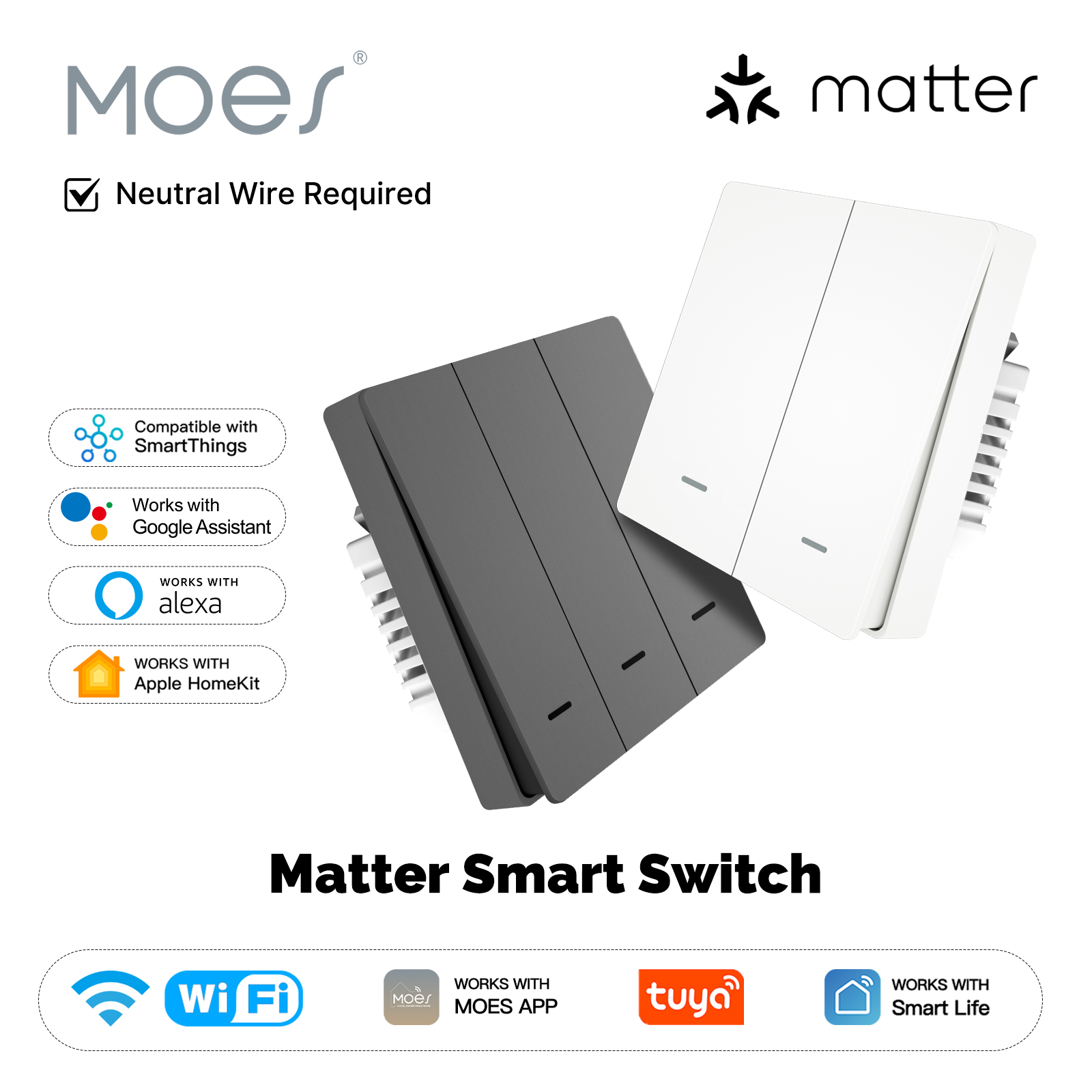 Smart Light Switch Wifi - MOES Matter Tuya WiFi Smart Licht